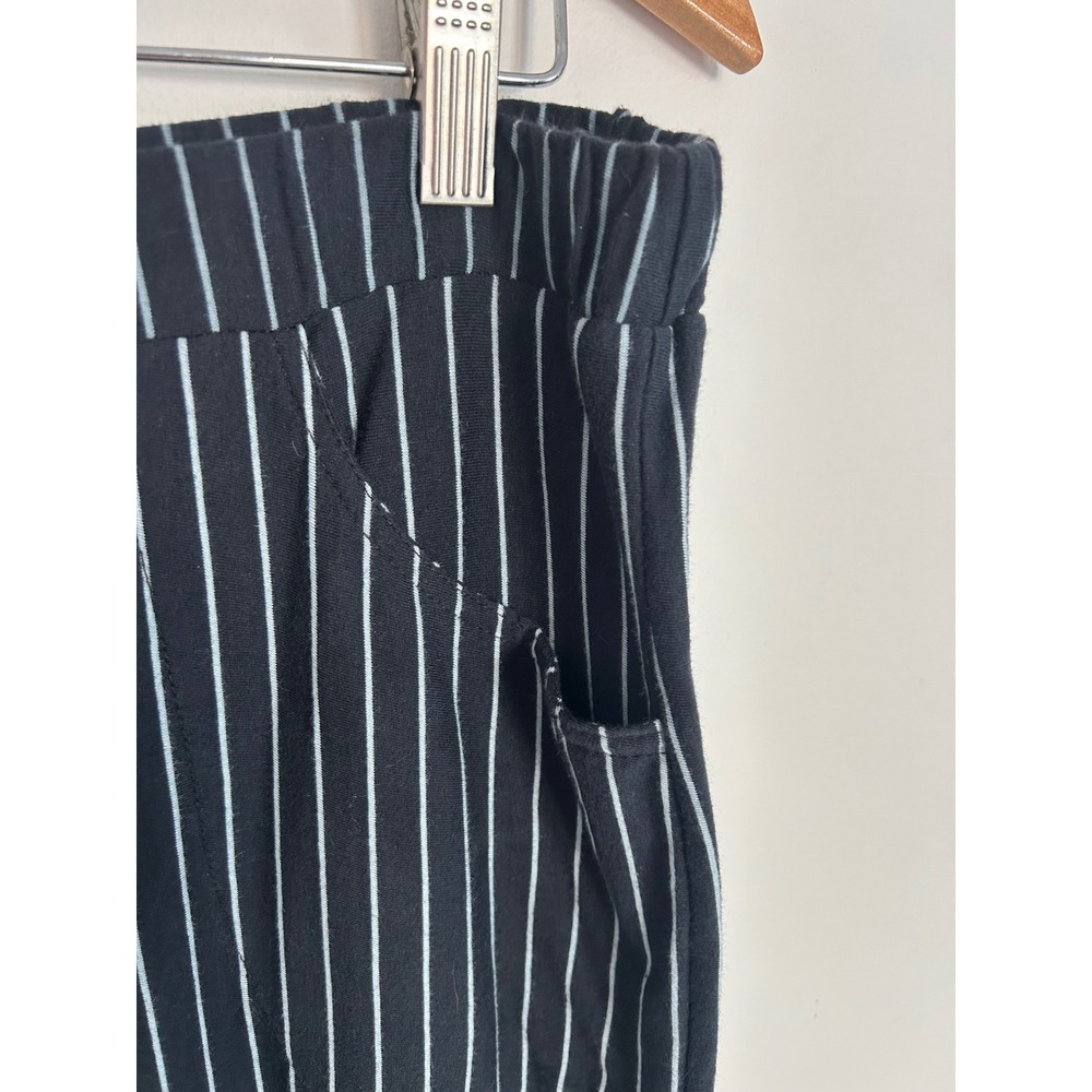 Flutter Womens Black White Pinstripe Wide Leg Cotton Pants Contrast Pockets L - Picture 2 of 12